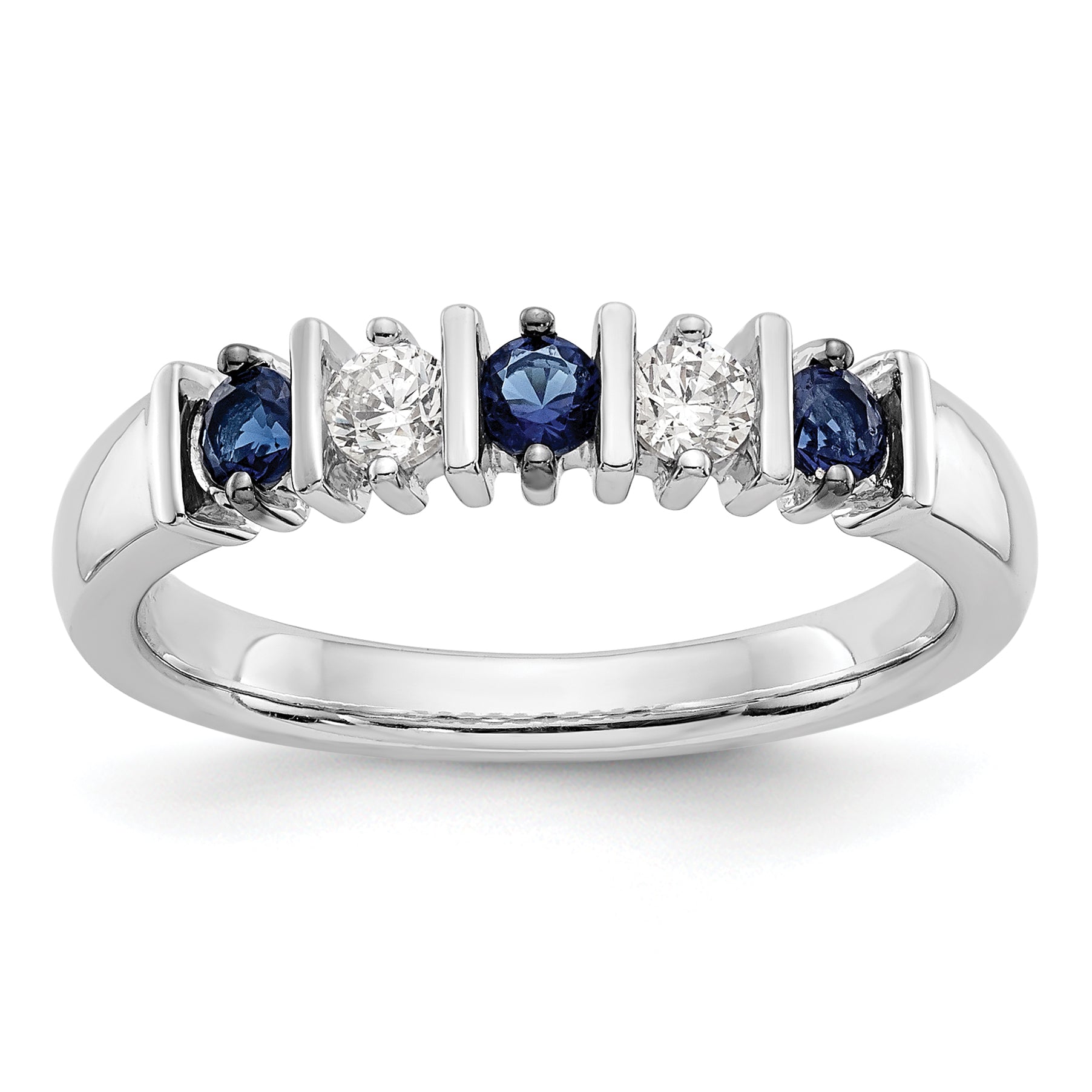 14k White Gold 1/5 carat Diamond and Blue Sapphire Complete Band Main image