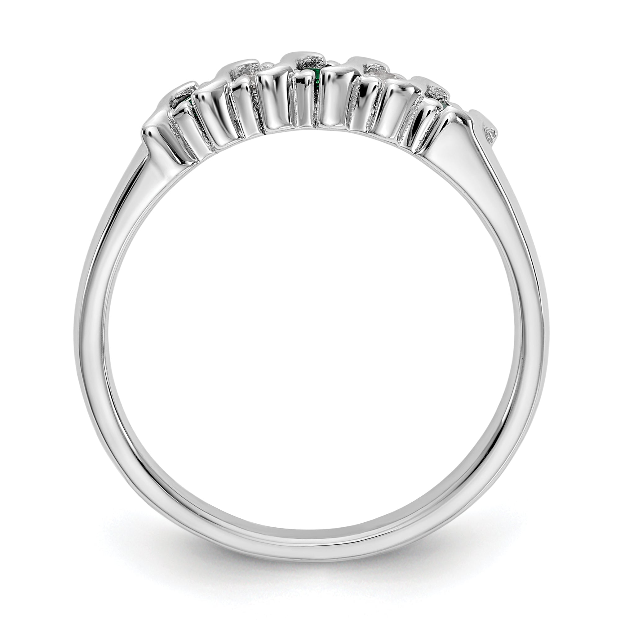 14k White Gold 1/10 carat Diamond and Emerald Complete Band Secondary image