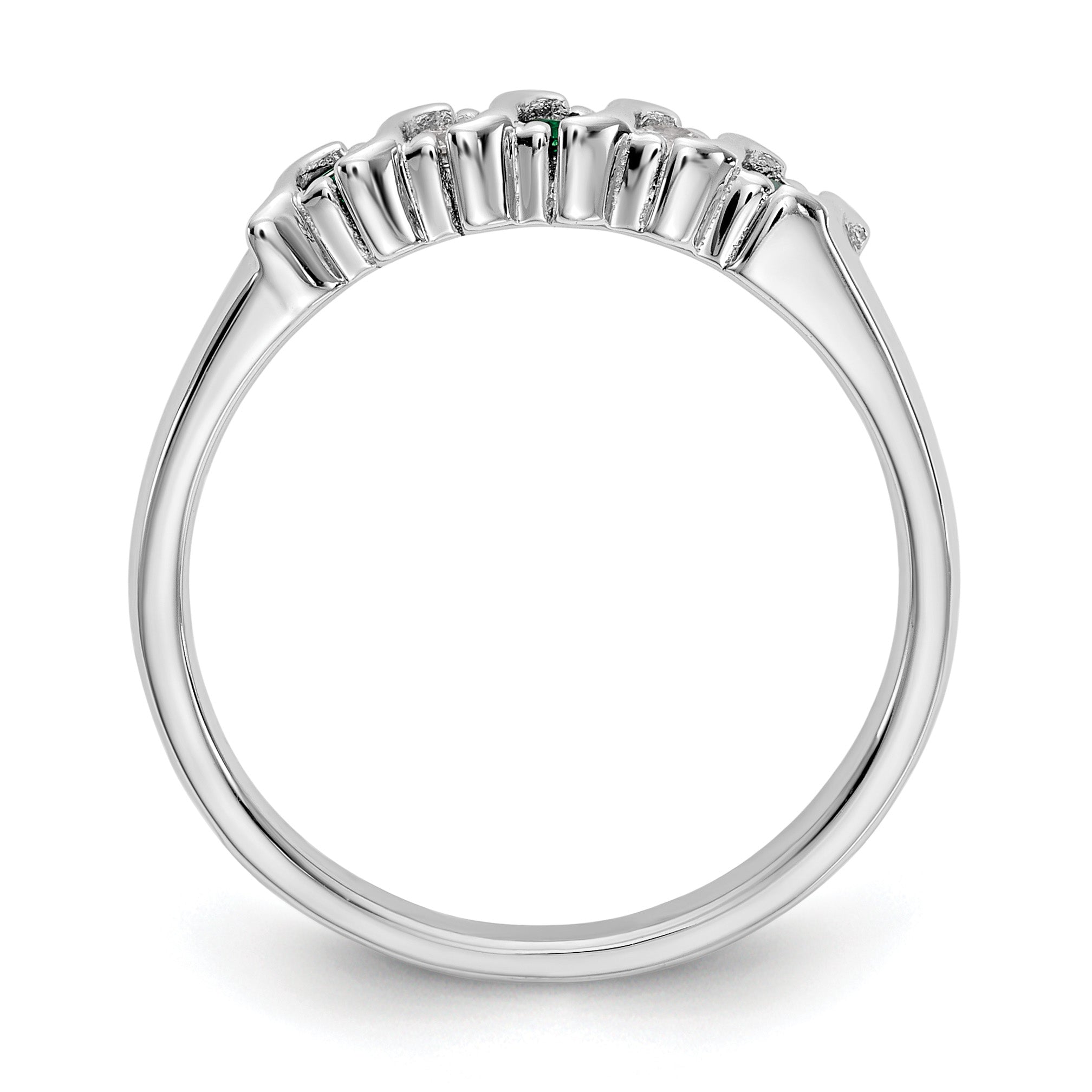 14k White Gold 1/10 carat Diamond and Emerald Complete Band Secondary image