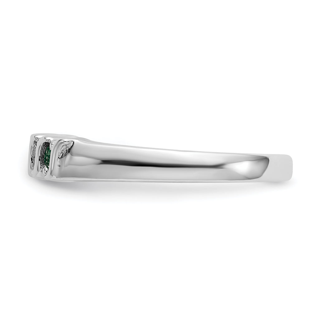 14k White Gold 1/10 carat Diamond and Emerald Complete Band
