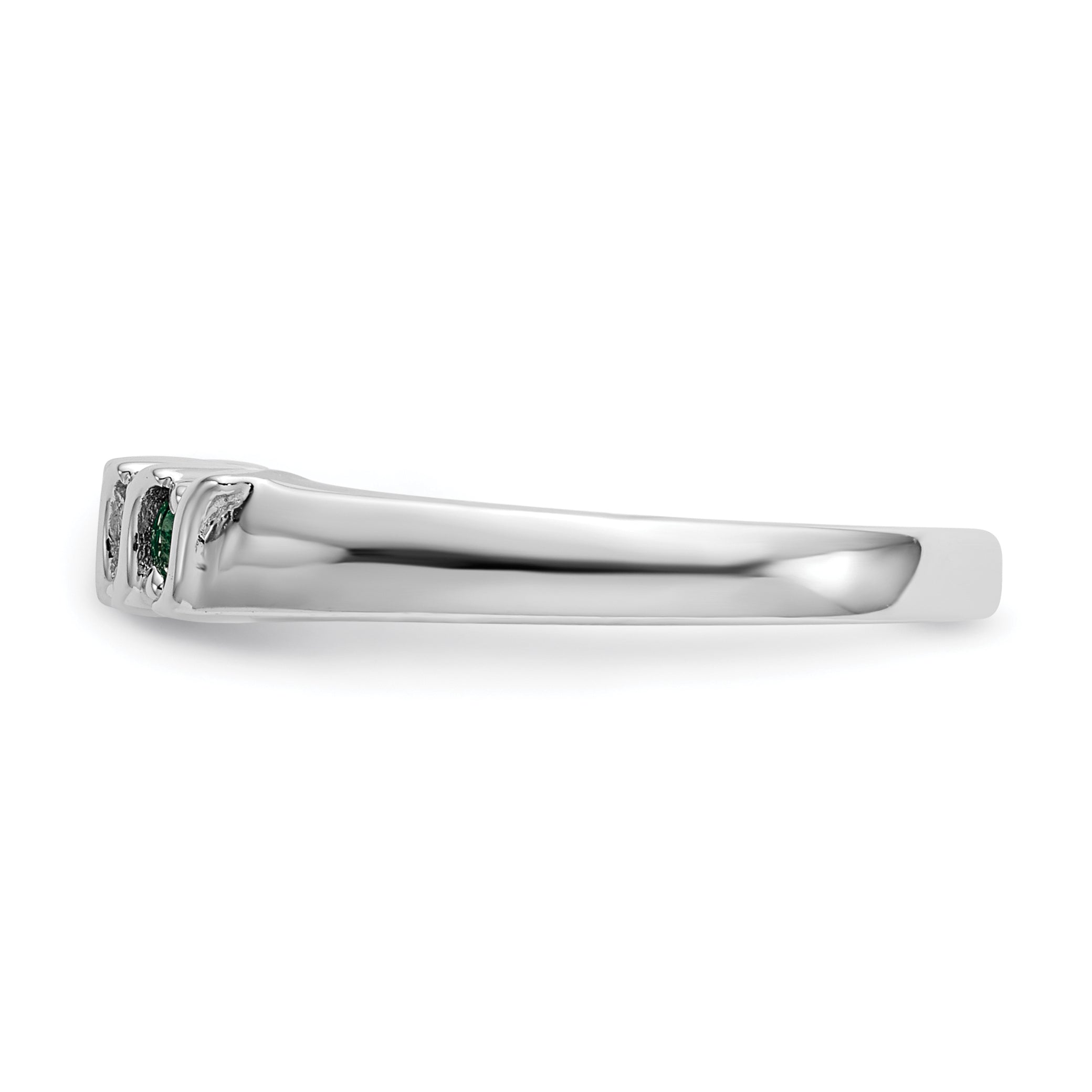 14k White Gold 1/10 carat Diamond and Emerald Complete Band
