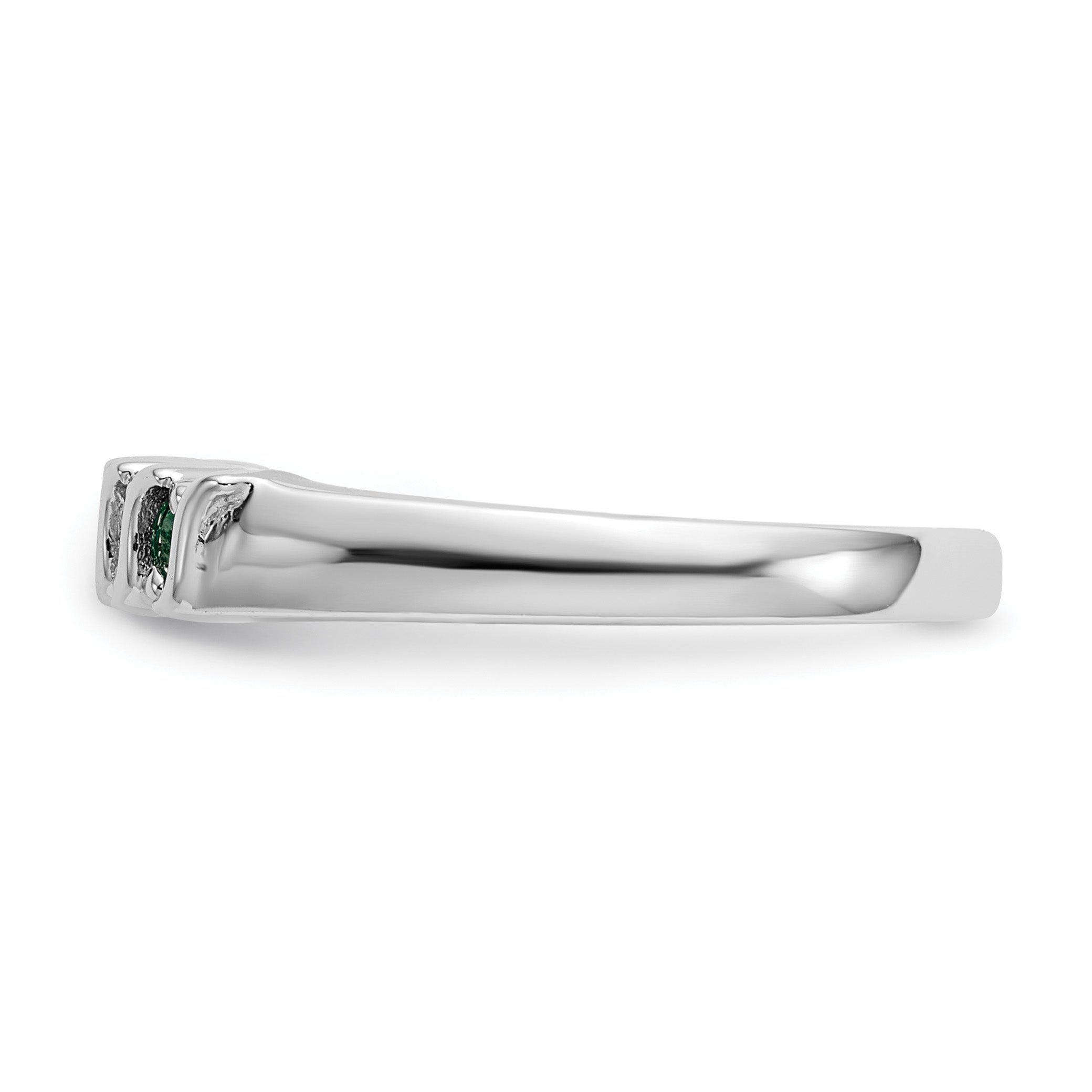 14k White Gold 1/10 carat Diamond and Emerald Complete Band