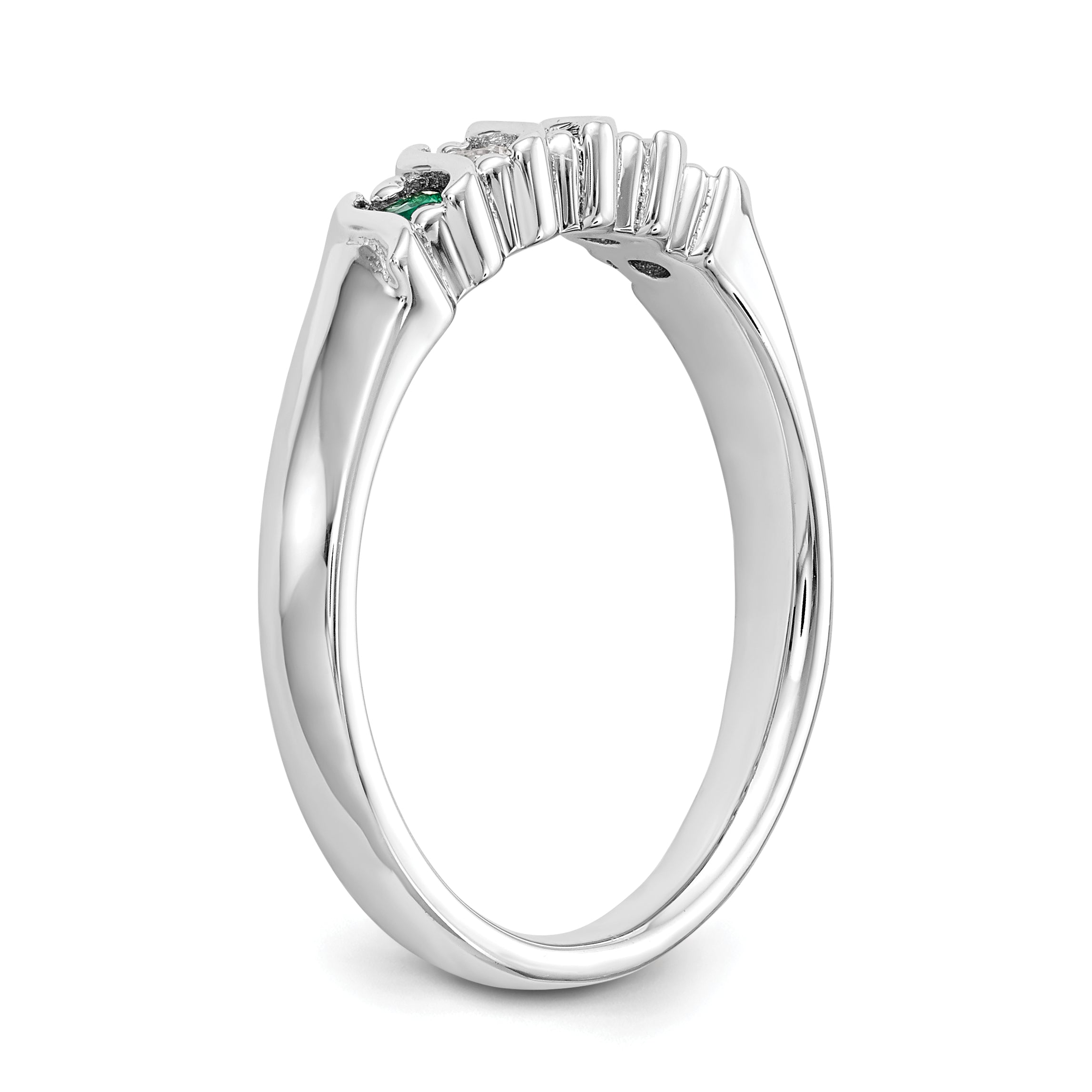 14k White Gold 1/10 carat Diamond and Emerald Complete Band