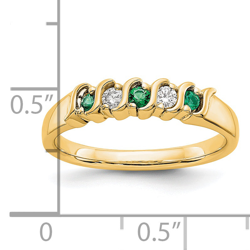 14k Yellow Gold 1/10 carat Diamond and Emerald Complete Band