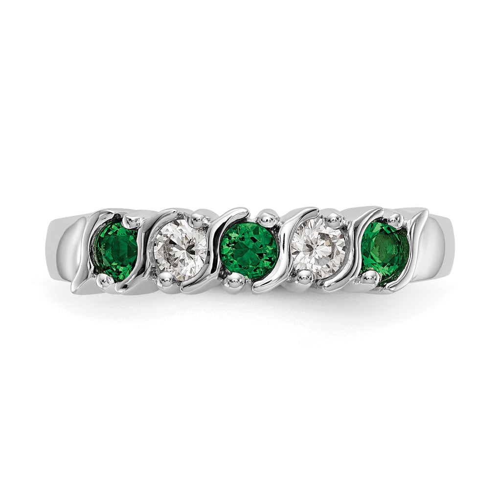 14k White Gold 1/5 carat Diamond and Emerald Complete Band