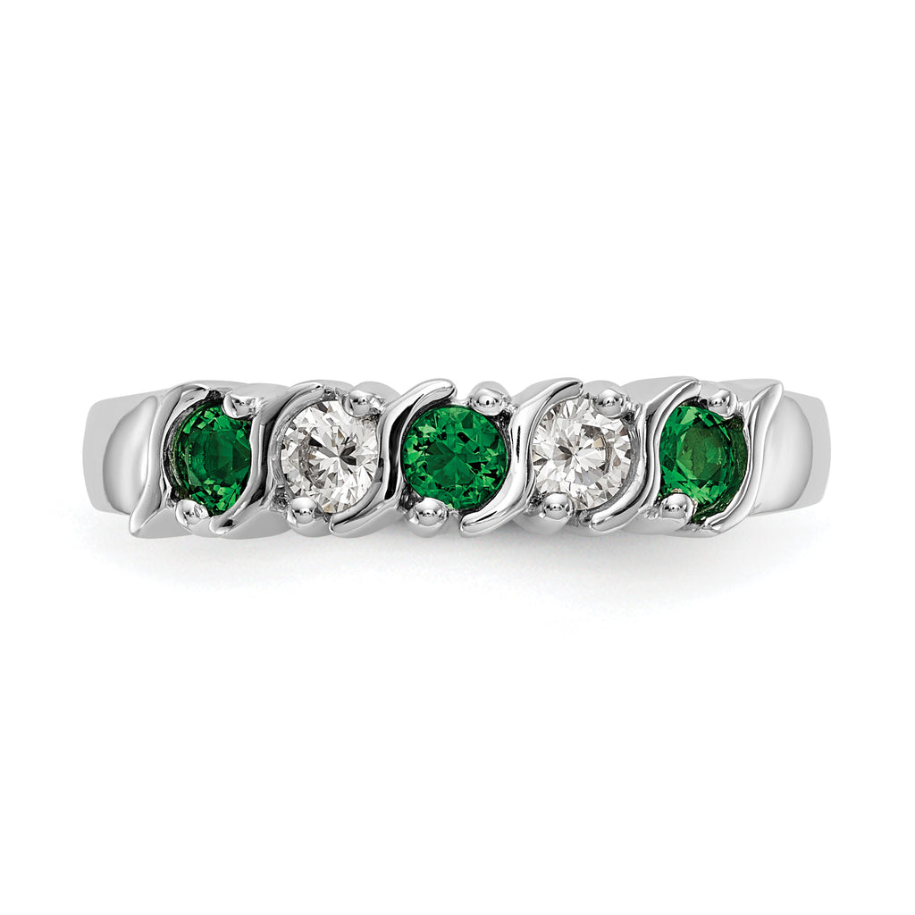 14k White Gold 1/5 carat Diamond and Emerald Complete Band