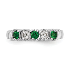 14k White Gold 1/5 carat Diamond and Emerald Complete Band