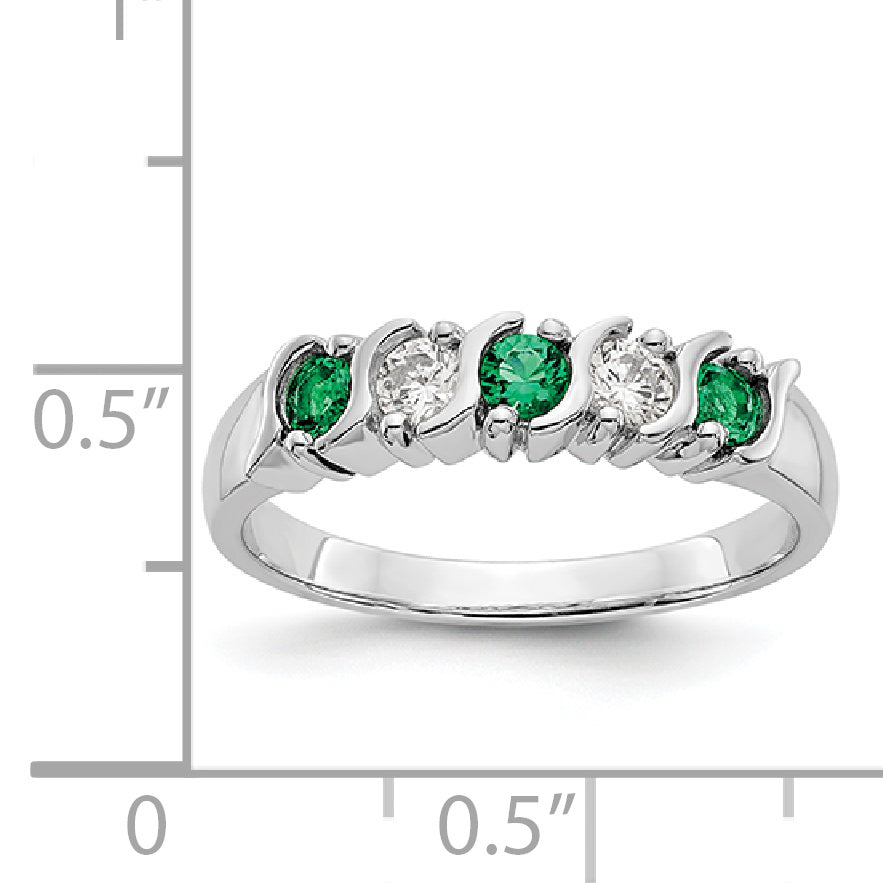 14k White Gold 1/5 carat Diamond and Emerald Complete Band