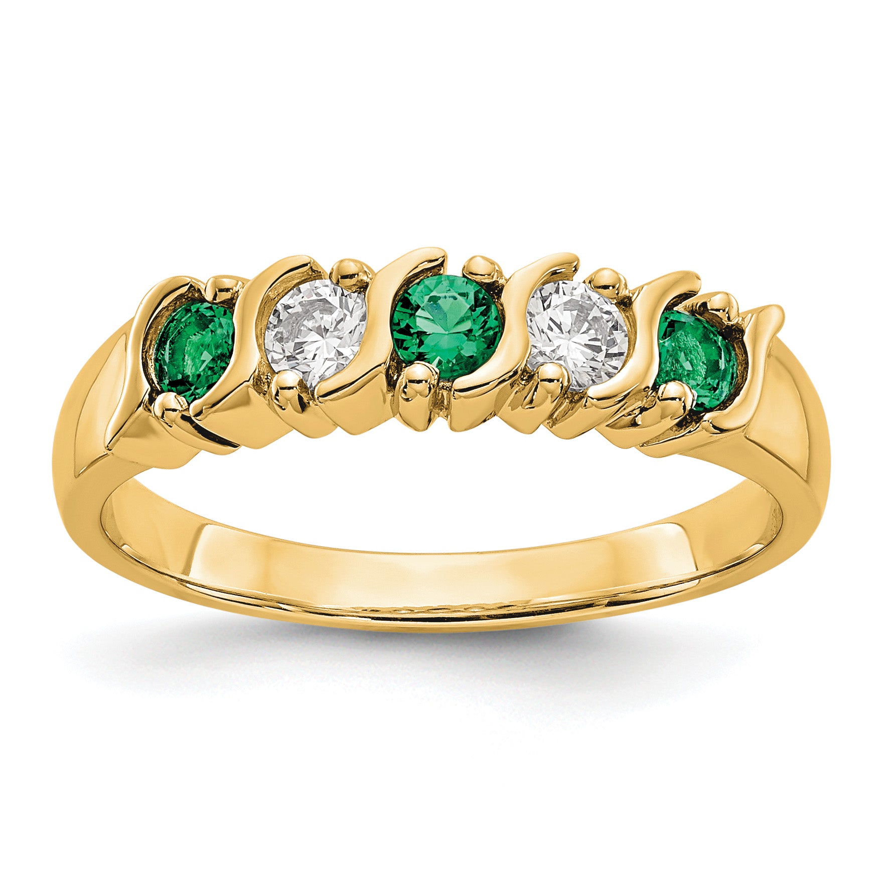 14k Yellow Gold 1/5 carat Diamond and Emerald Complete Band