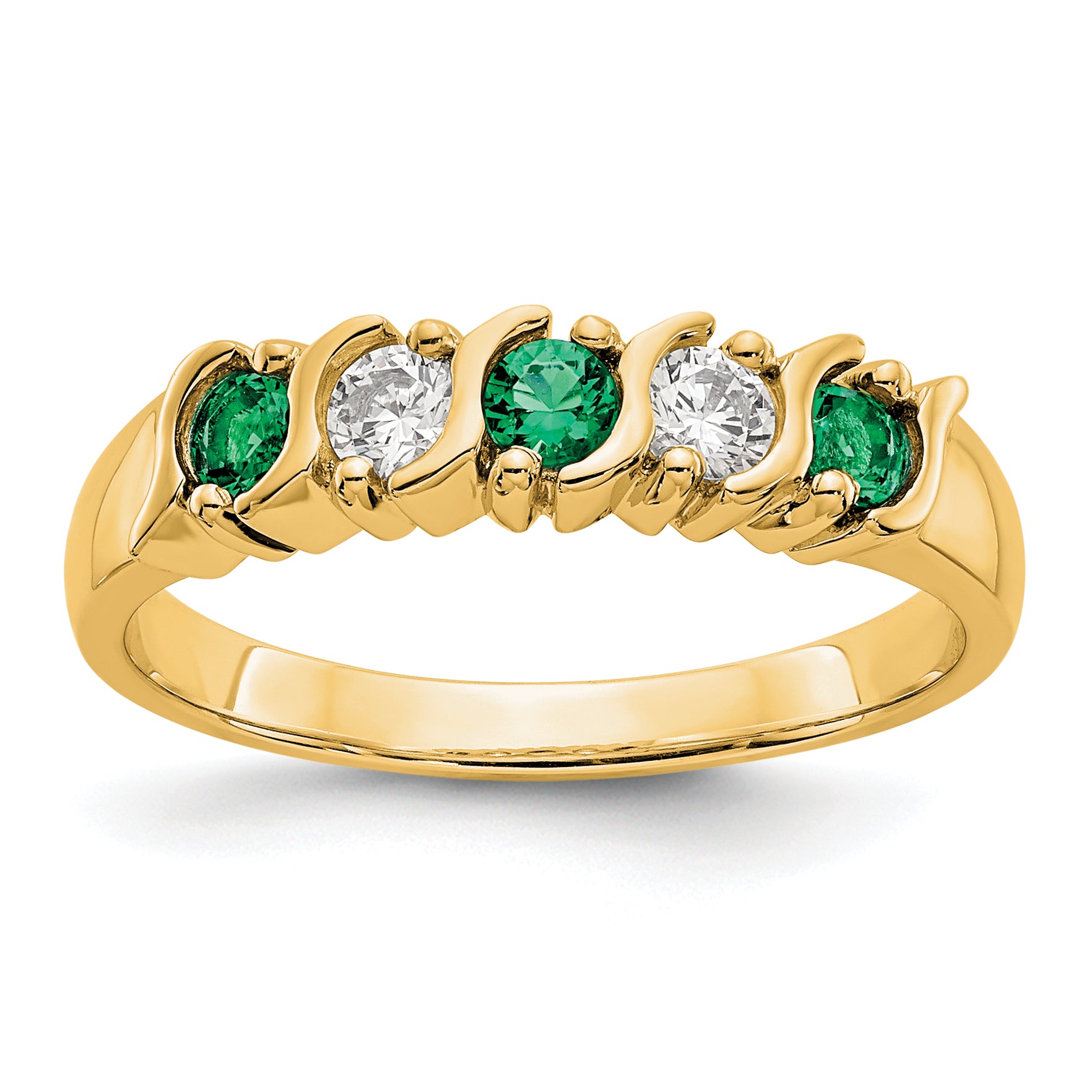 14k Yellow Gold 1/5 carat Diamond and Emerald Complete Band Main image