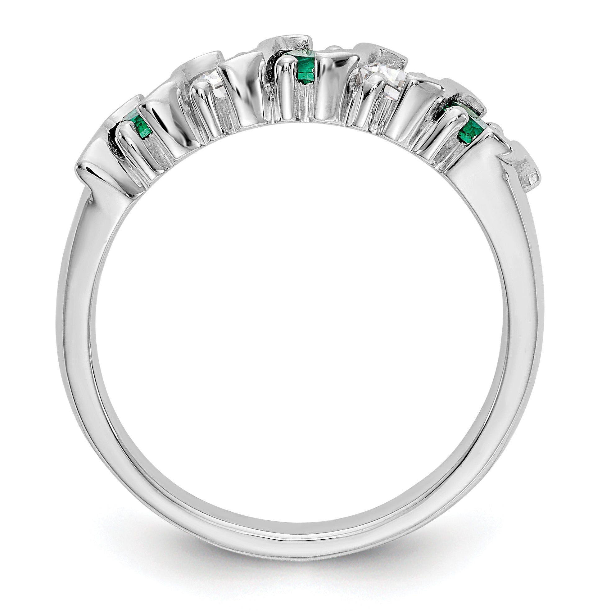 14k White Gold 1/3 carat Diamond and Emerald Complete Band Secondary image