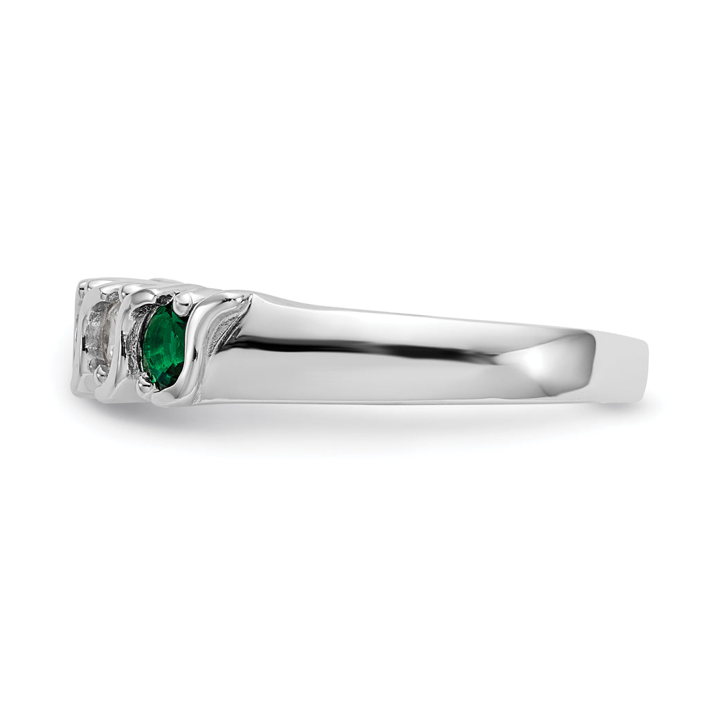 14k White Gold 1/3 carat Diamond and Emerald Complete Band