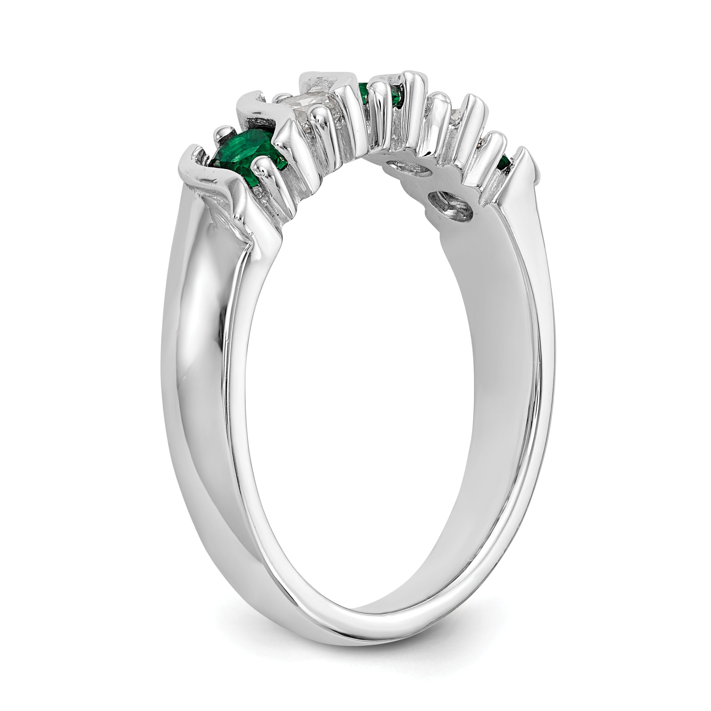 14k White Gold 1/3 carat Diamond and Emerald Complete Band