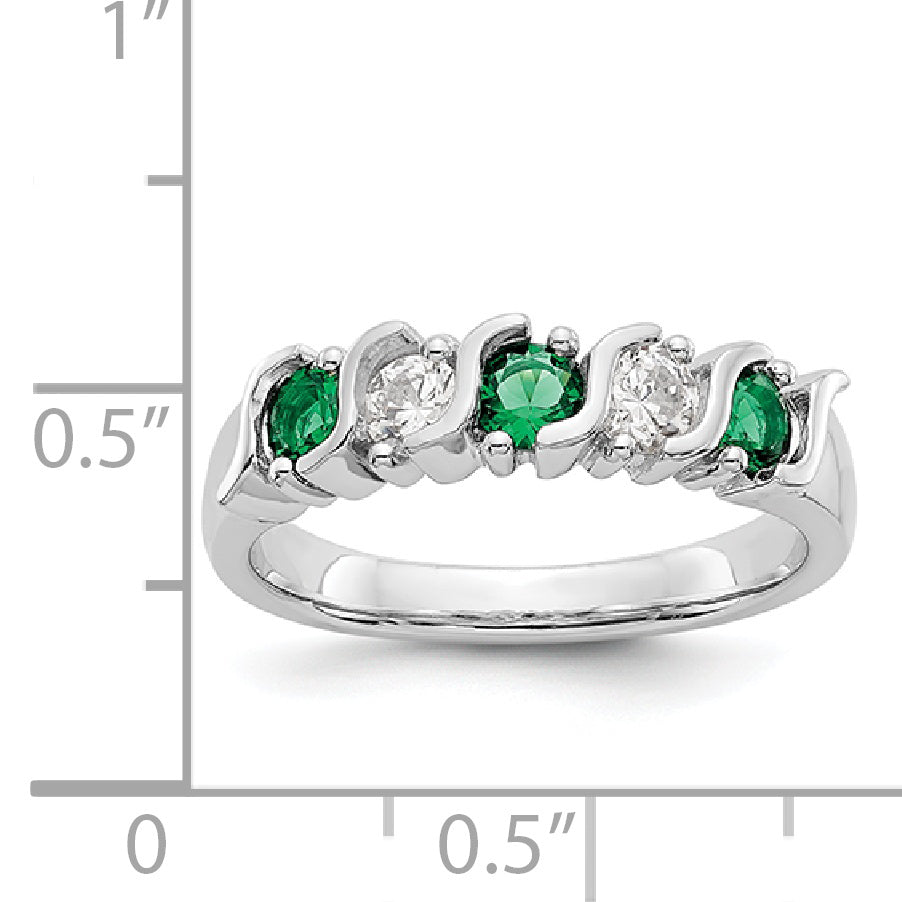 14k White Gold 1/3 carat Diamond and Emerald Complete Band