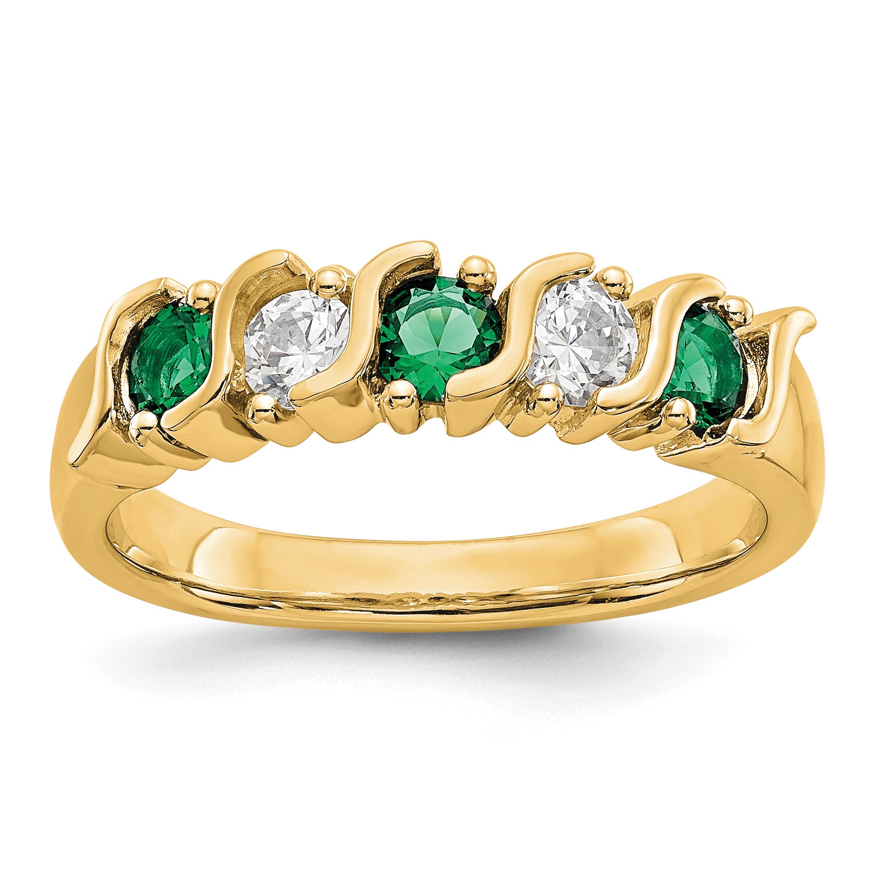 14k Yellow Gold 1/3 carat Diamond and Emerald Complete Band