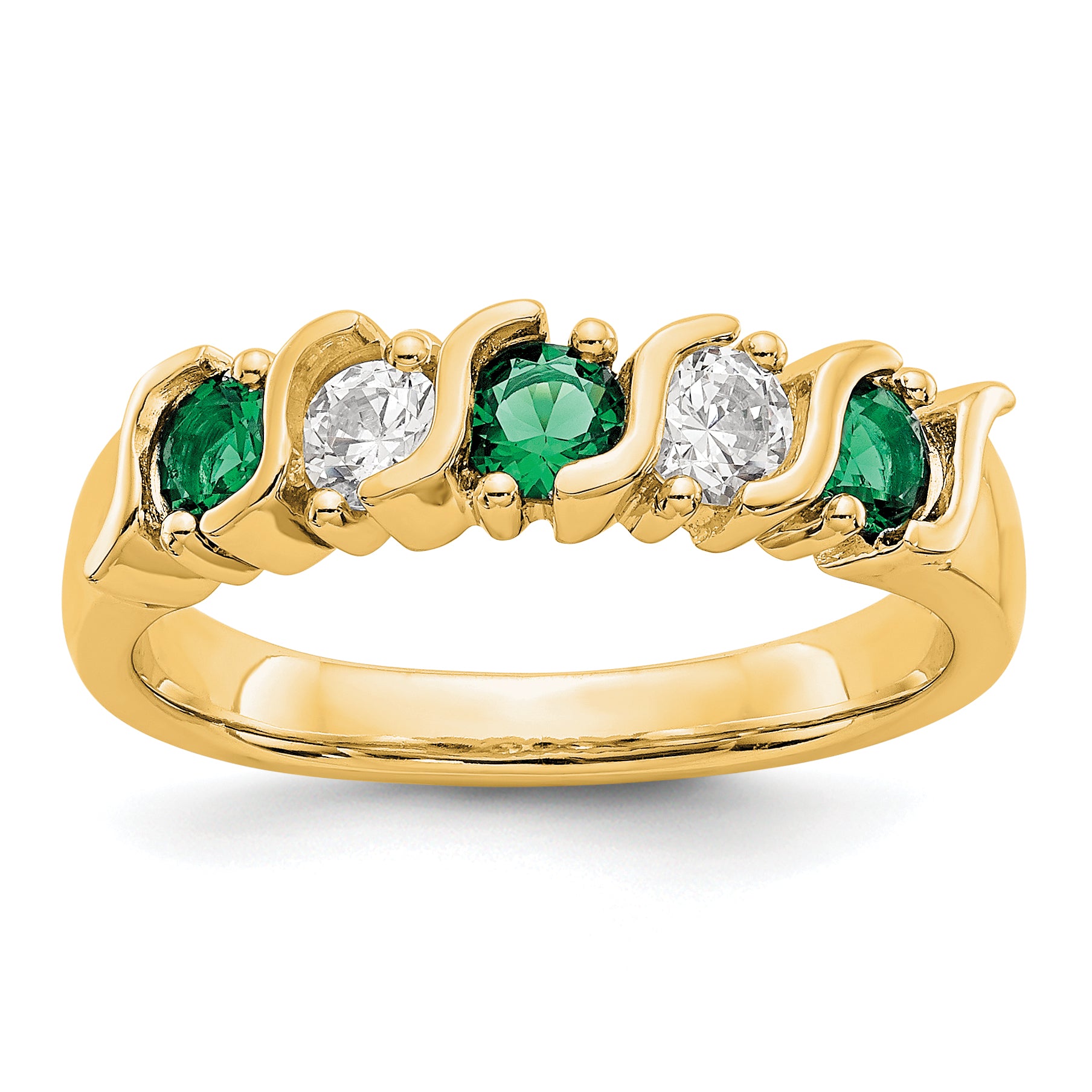 14k Yellow Gold 1/3 carat Diamond and Emerald Complete Band Main image