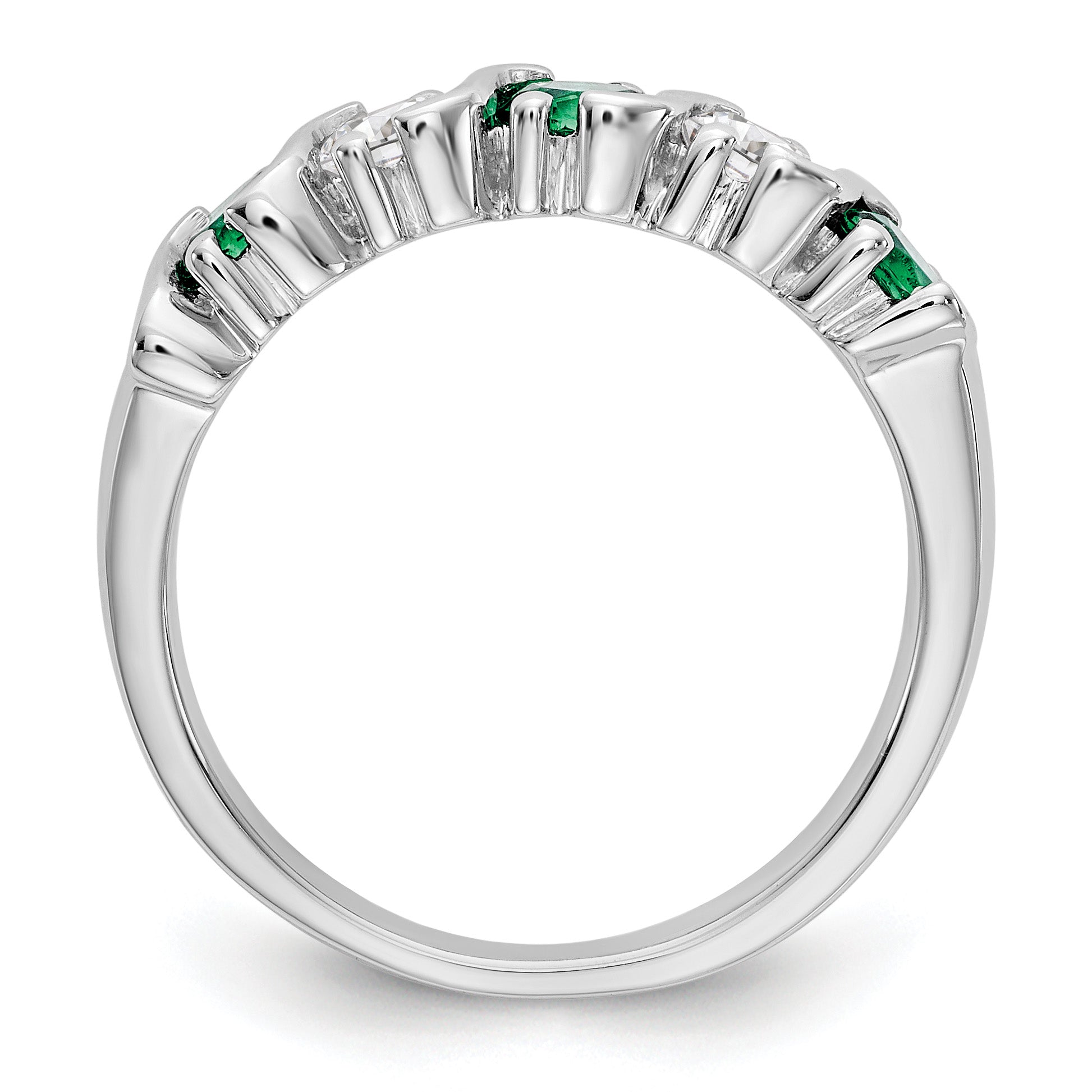 14k White Gold 3/8 carat Diamond and Emerald Complete Band Secondary image