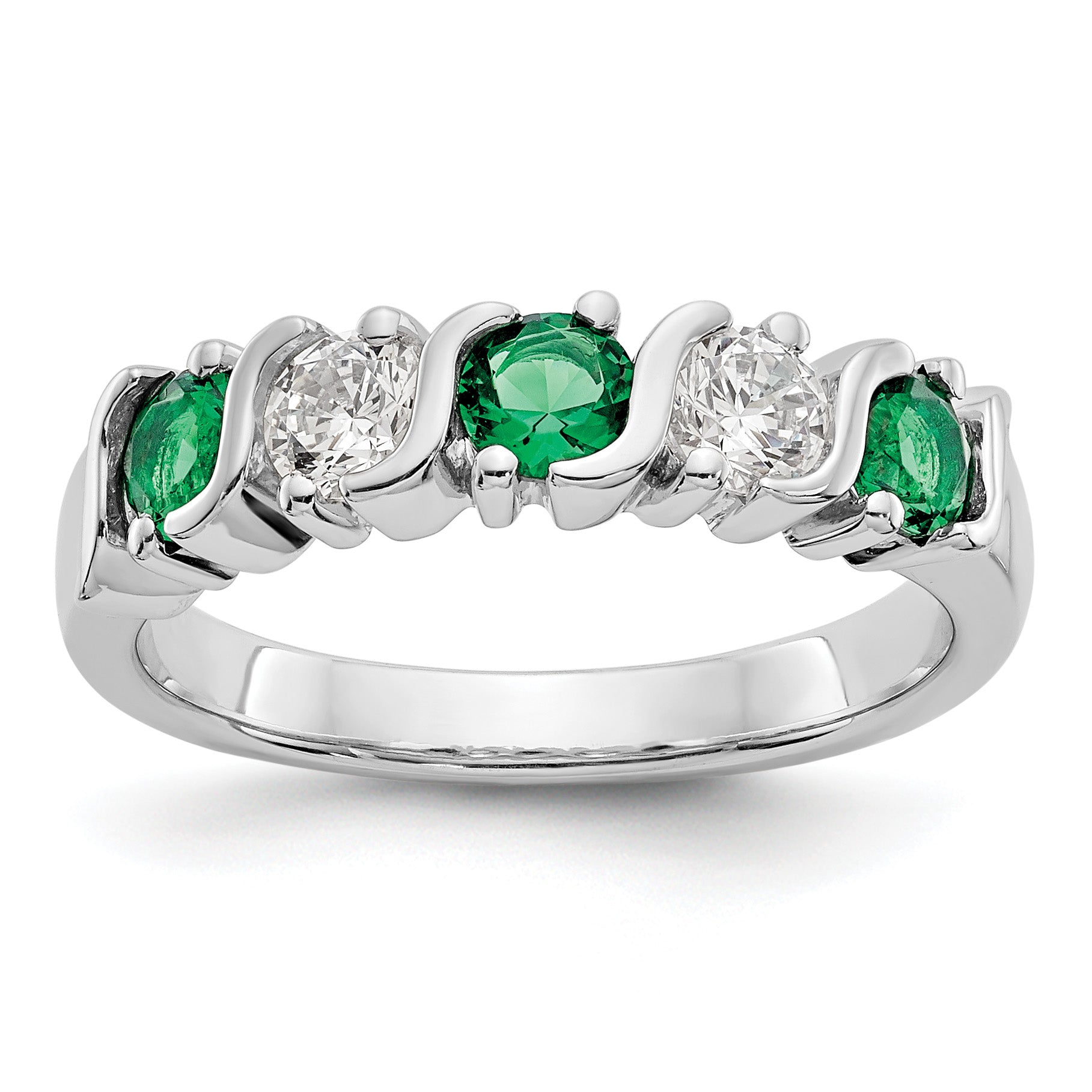 14k White Gold 3/8 carat Diamond and Emerald Complete Band Main image