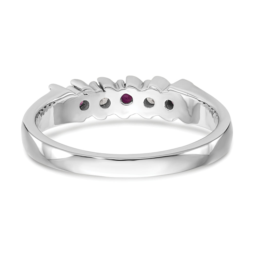 14k White Gold 1/10 carat Diamond and Ruby Complete Band