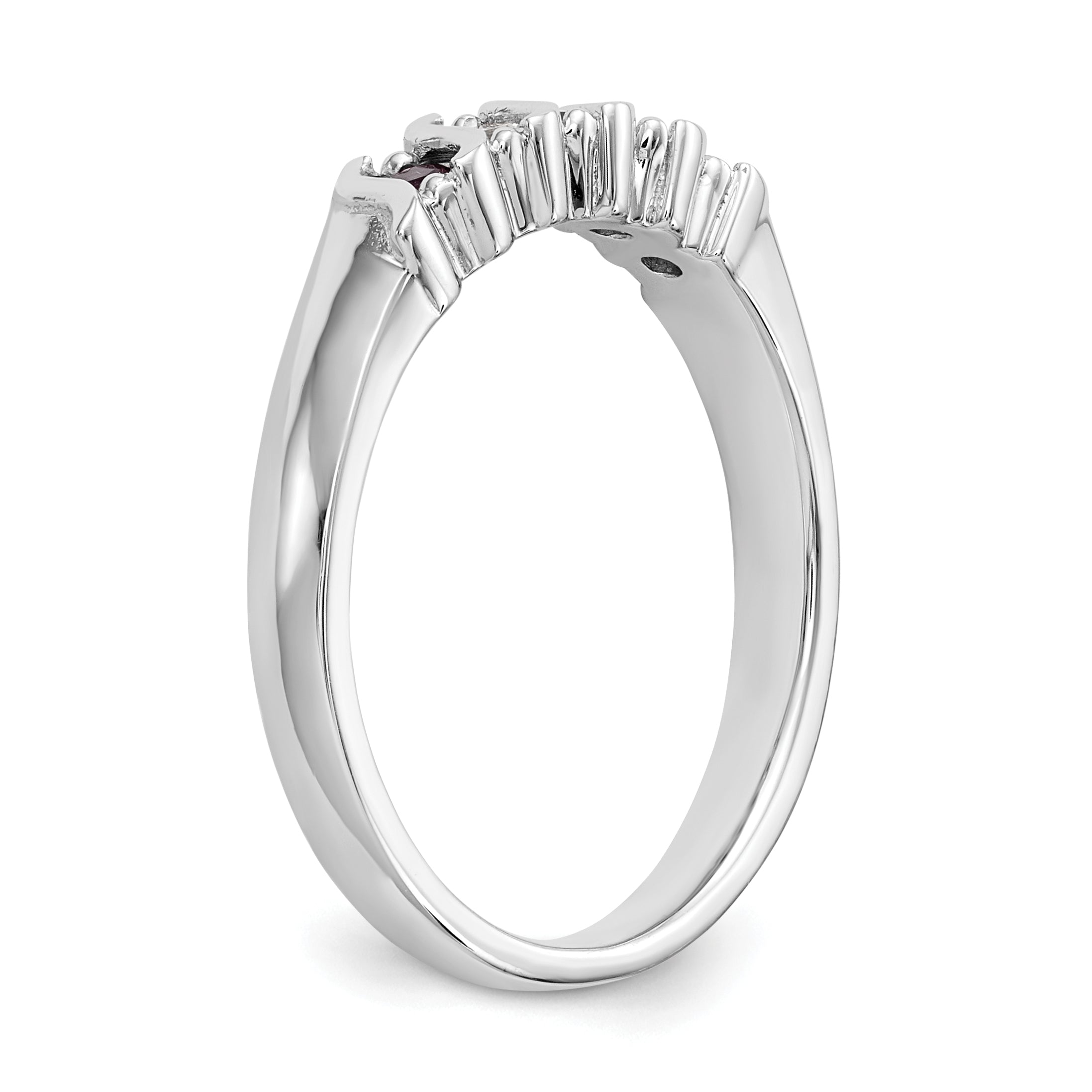 14k White Gold 1/10 carat Diamond and Ruby Complete Band