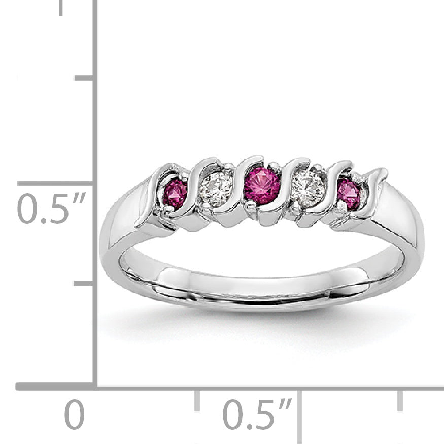 14k White Gold 1/10 carat Diamond and Ruby Complete Band