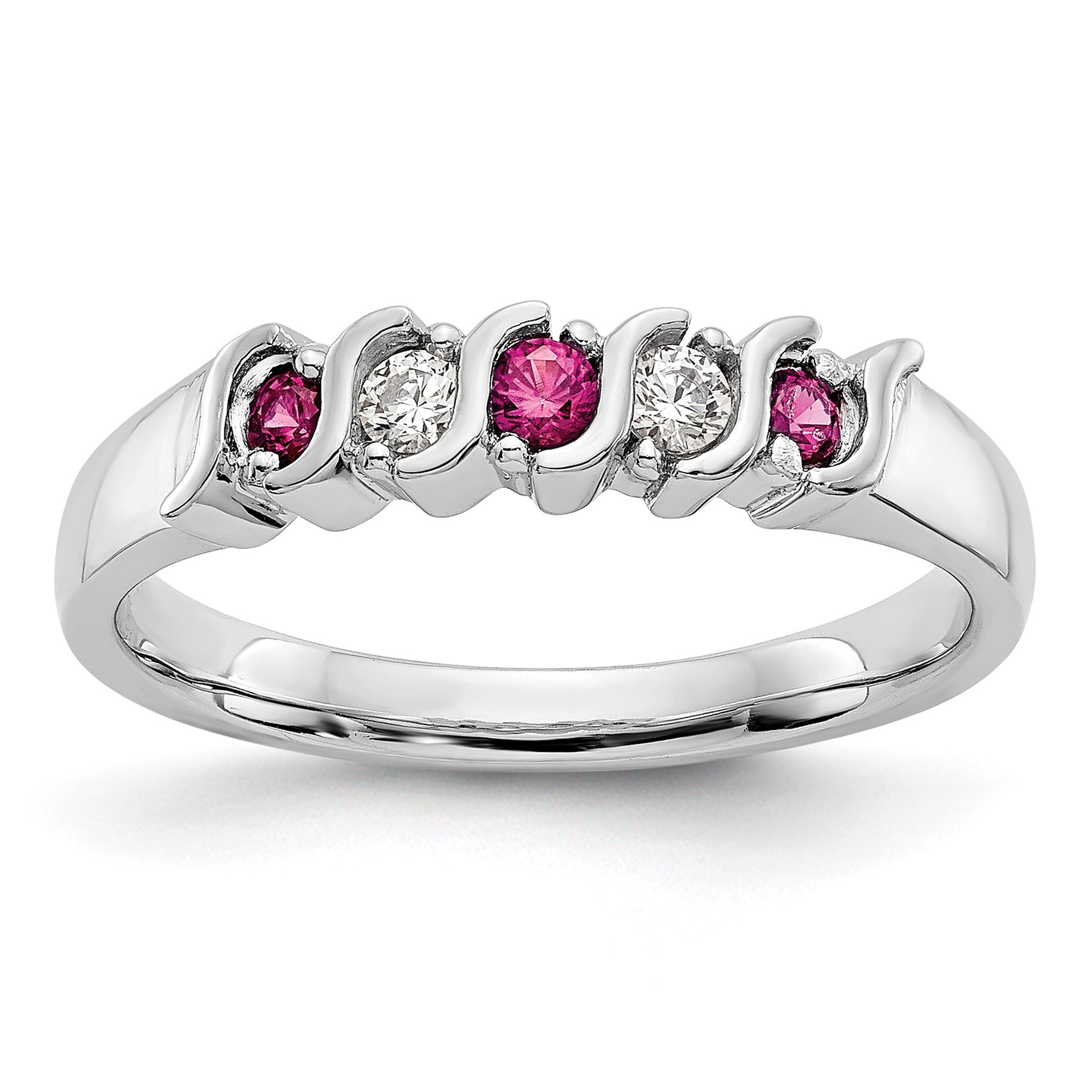 14k White Gold 1/10 carat Diamond and Ruby Complete Band Main image