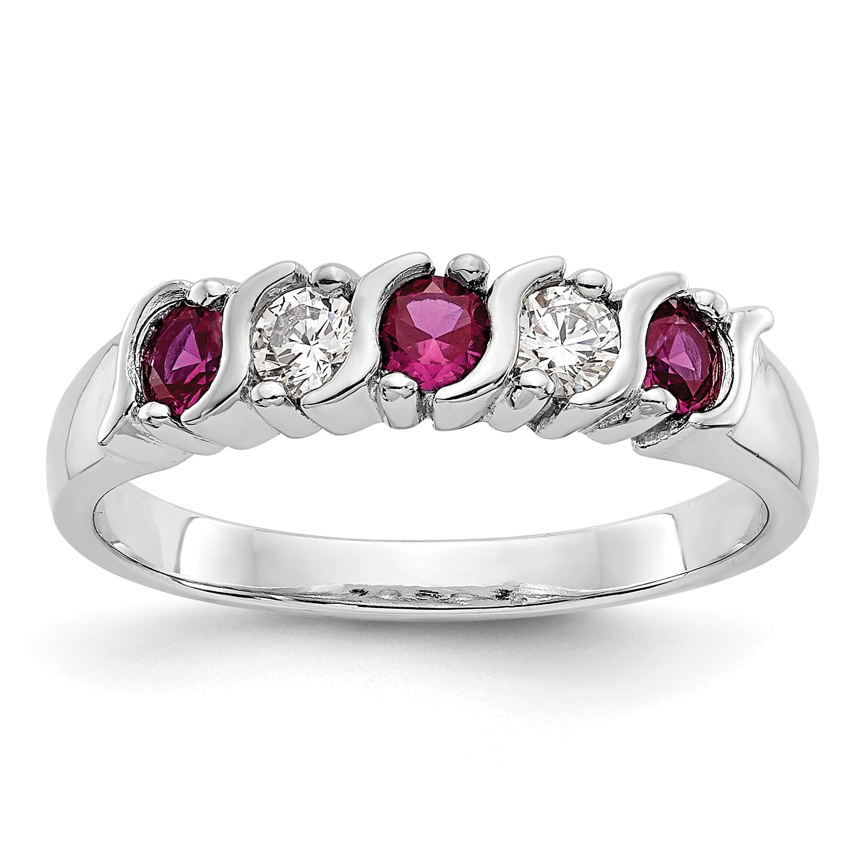 14k White Gold 1/5 carat Diamond and Ruby Complete Band Main image