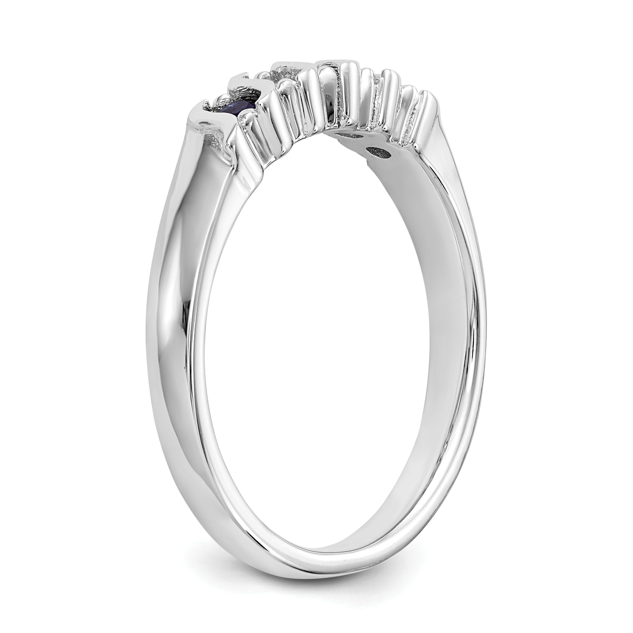 14k White Gold 1/10 carat Diamond and Blue Sapphire Complete Band