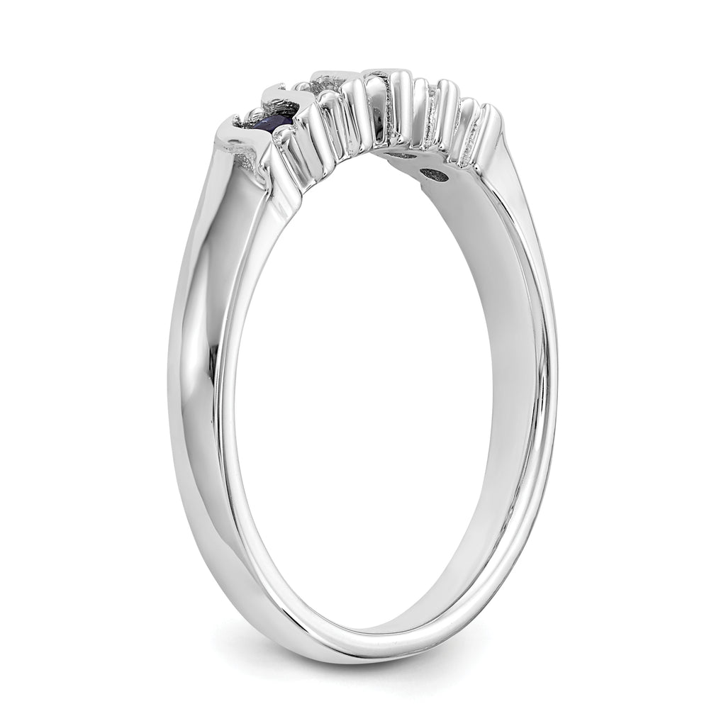 14k White Gold 1/10 carat Diamond and Blue Sapphire Complete Band