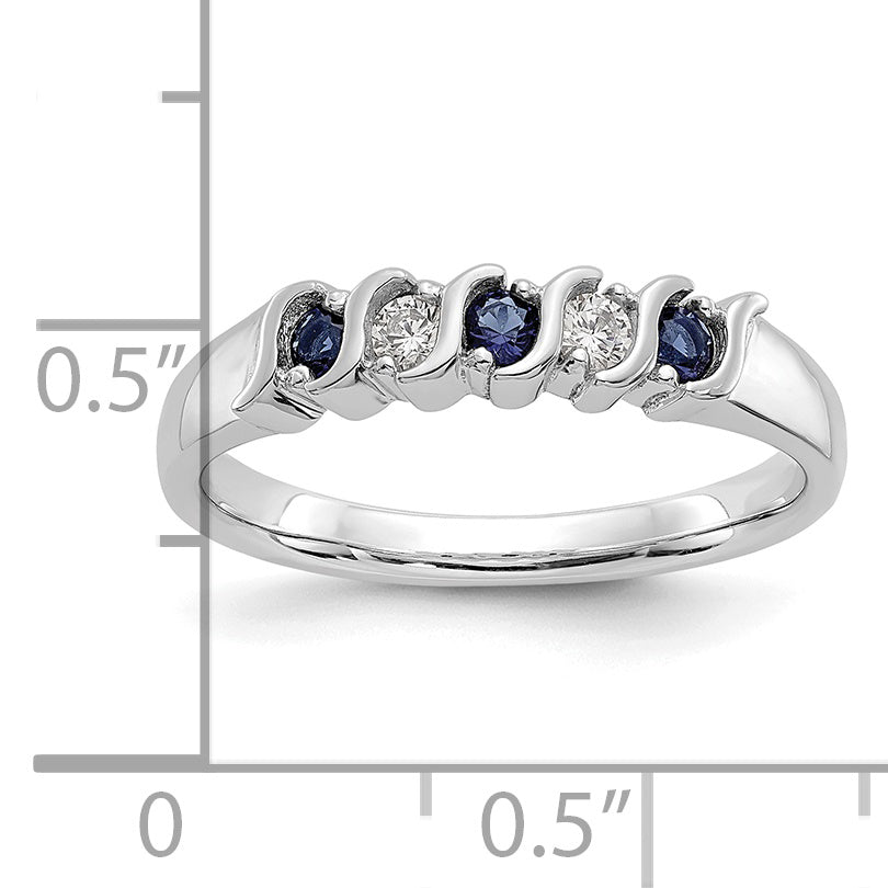 14k White Gold 1/10 carat Diamond and Blue Sapphire Complete Band
