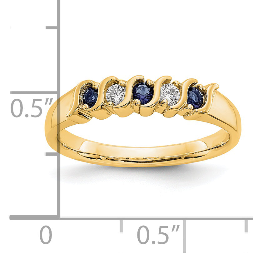 14k Yellow Gold 1/10 carat Diamond and Blue Sapphire Complete Band Secondary image