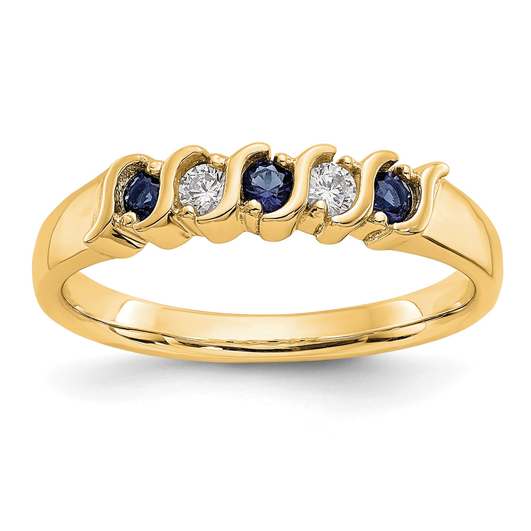 14k Yellow Gold 1/10 carat Diamond and Blue Sapphire Complete Band Main image