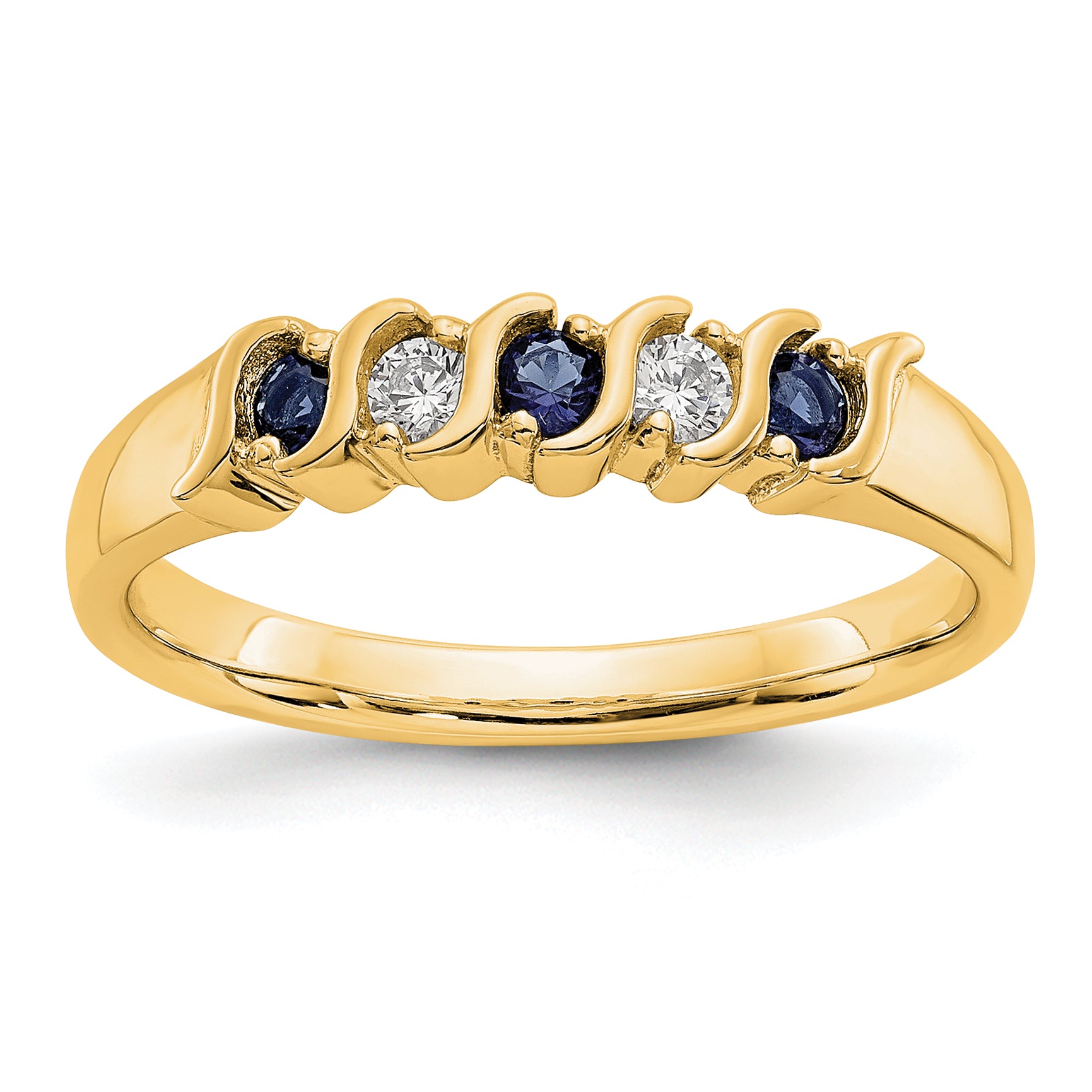 14k Yellow Gold 1/10 carat Diamond and Blue Sapphire Complete Band Main image