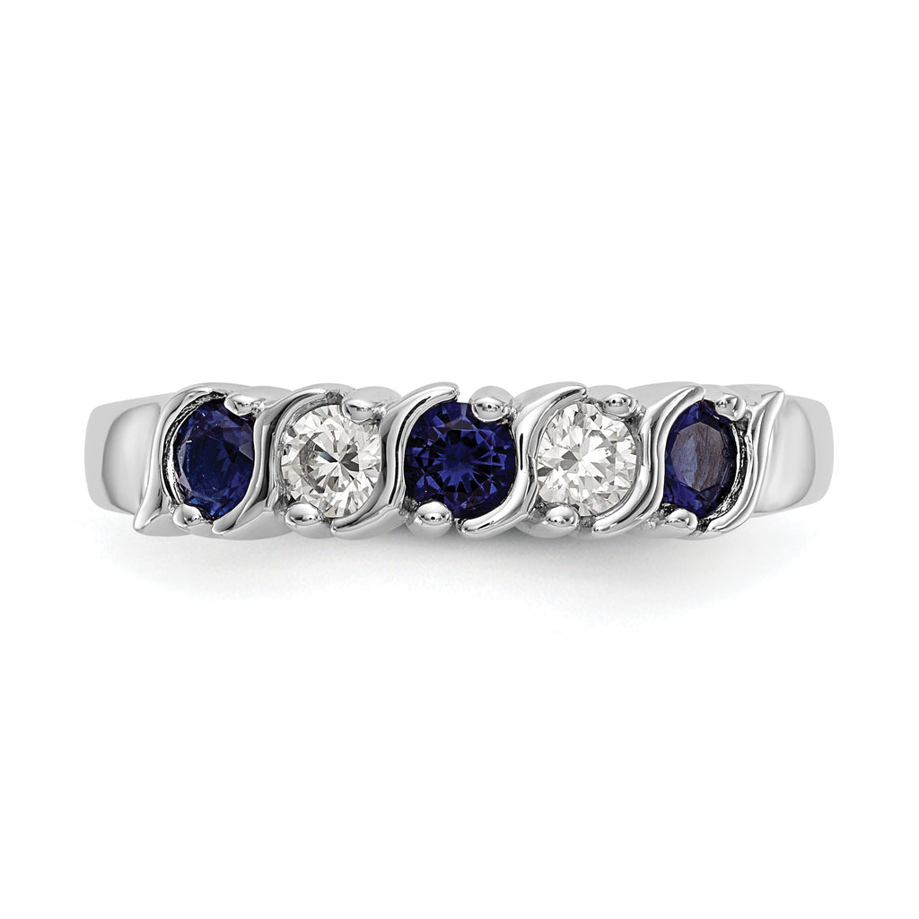 14k White Gold 1/5 carat Diamond and Blue Sapphire Complete Band