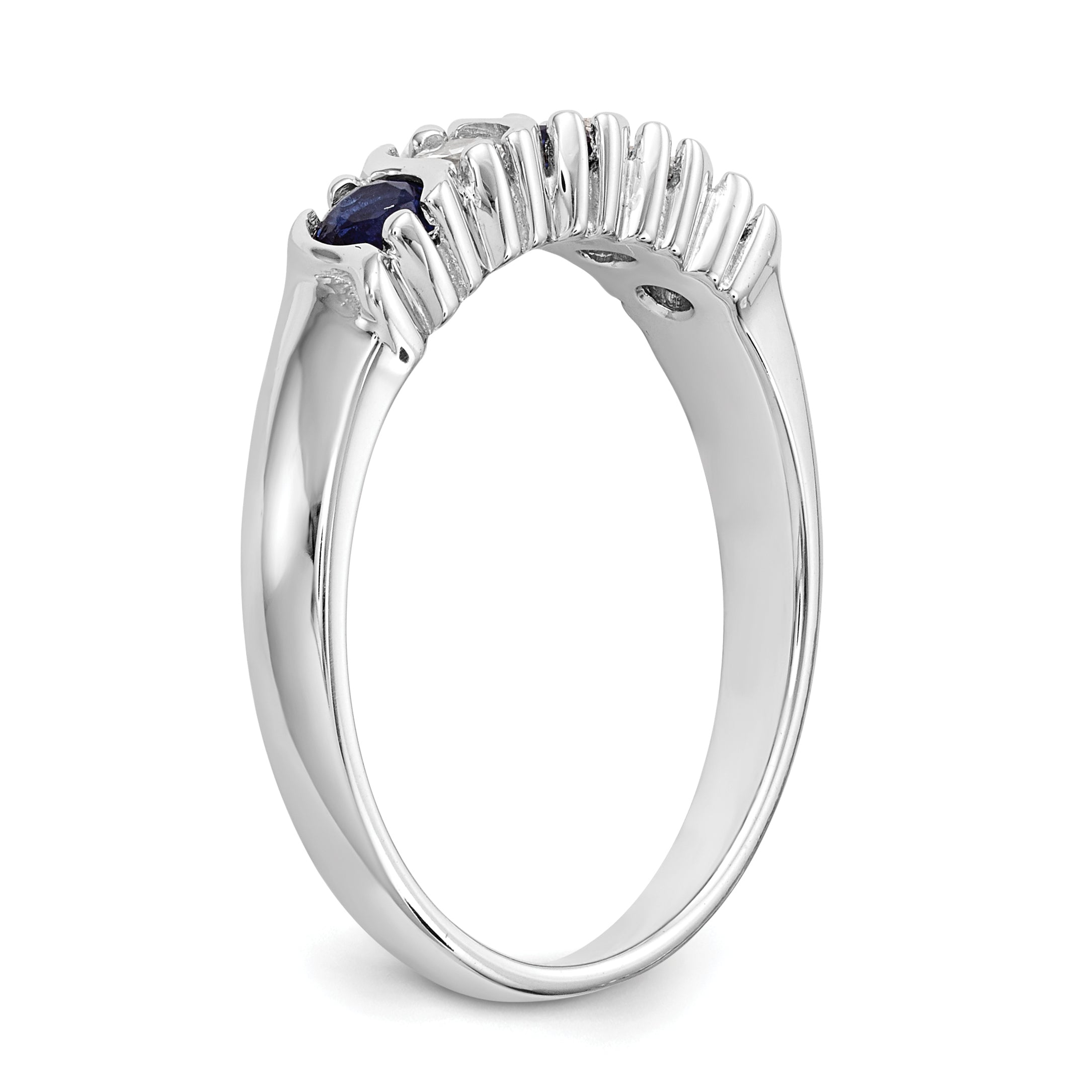 14k White Gold 1/5 carat Diamond and Blue Sapphire Complete Band