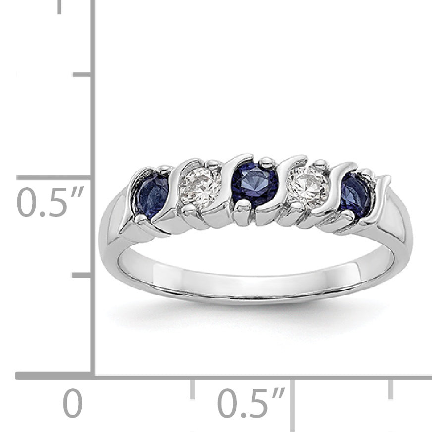 14k White Gold 1/5 carat Diamond and Blue Sapphire Complete Band