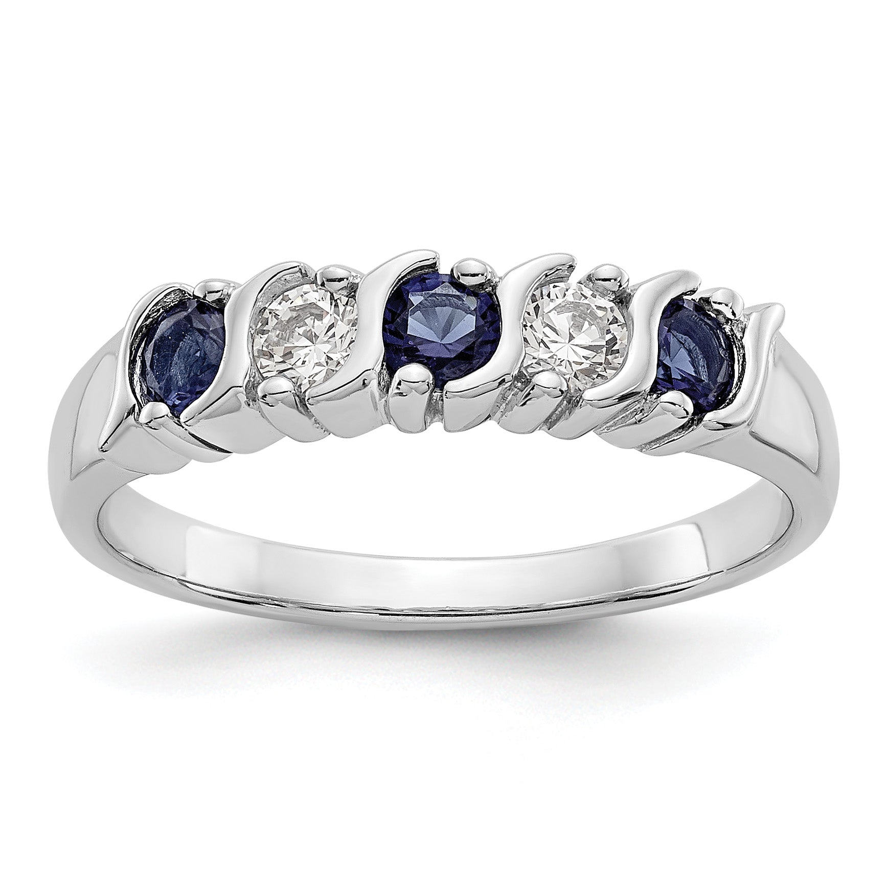 14k White Gold 1/5 carat Diamond and Blue Sapphire Complete Band Main image