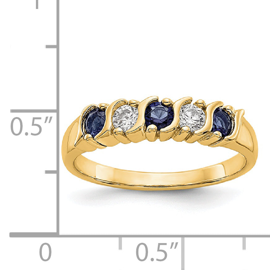 14k Yellow Gold 1/5 carat Diamond and Blue Sapphire Complete Band Secondary image