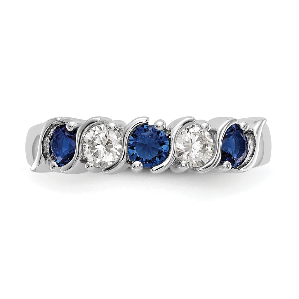 14k White Gold 1/3 carat Diamond and Blue Sapphire Complete Band