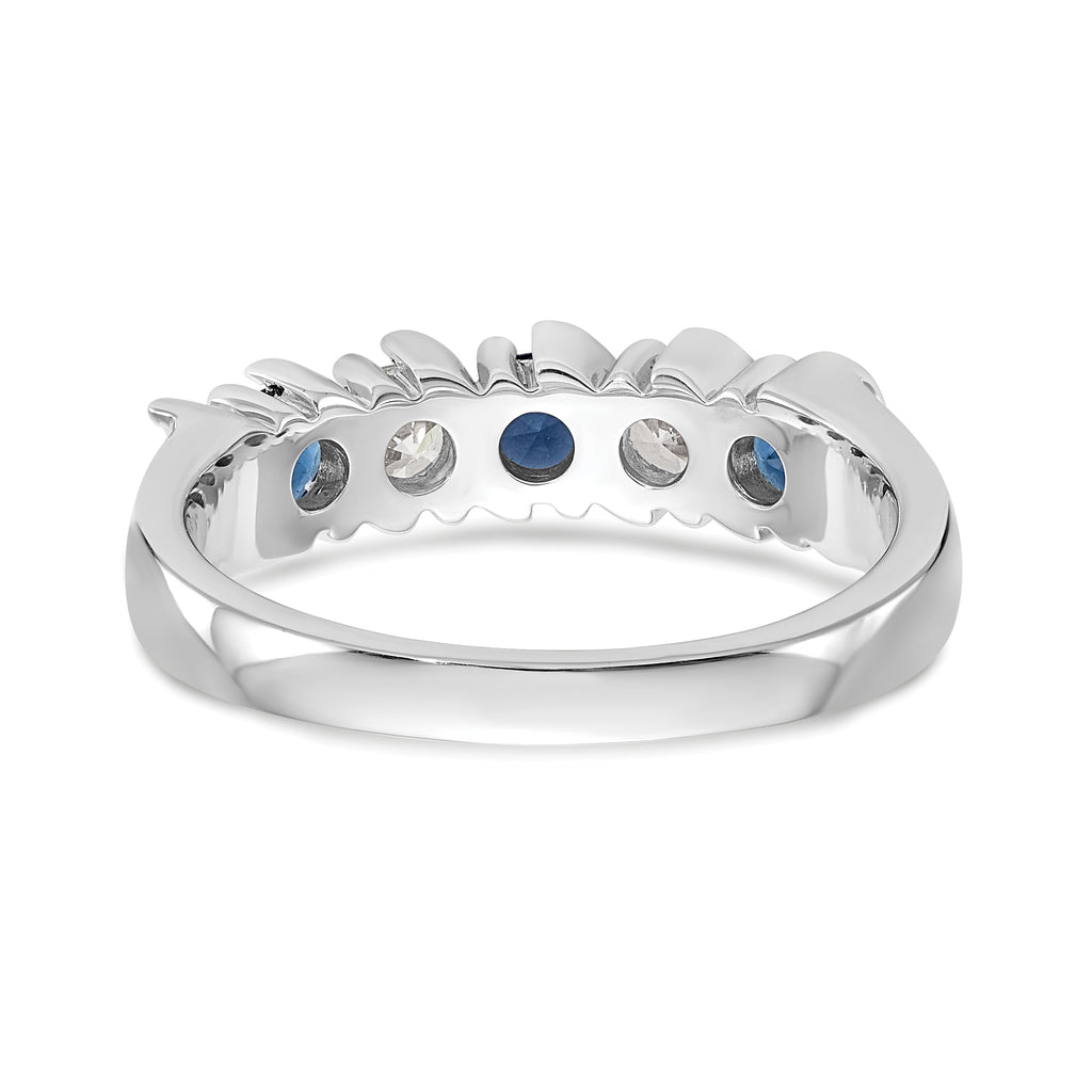 14k White Gold 1/3 carat Diamond and Blue Sapphire Complete Band