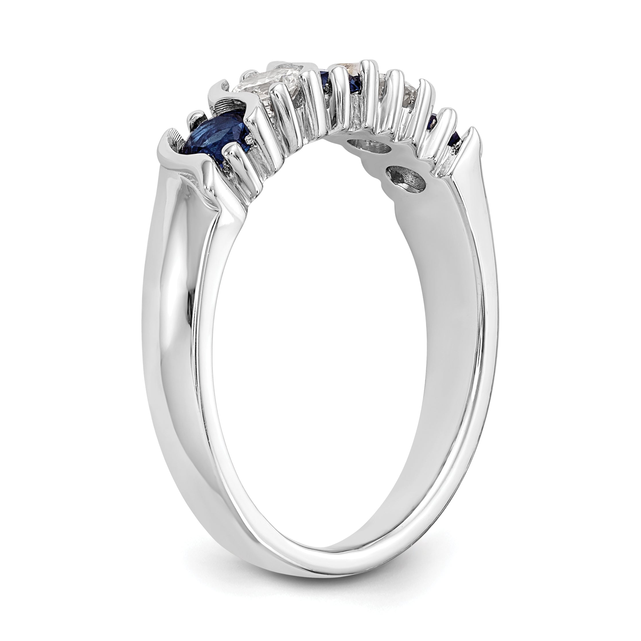 14k White Gold 1/3 carat Diamond and Blue Sapphire Complete Band