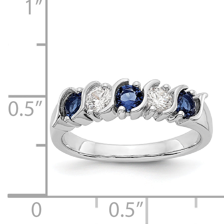 14k White Gold 1/3 carat Diamond and Blue Sapphire Complete Band