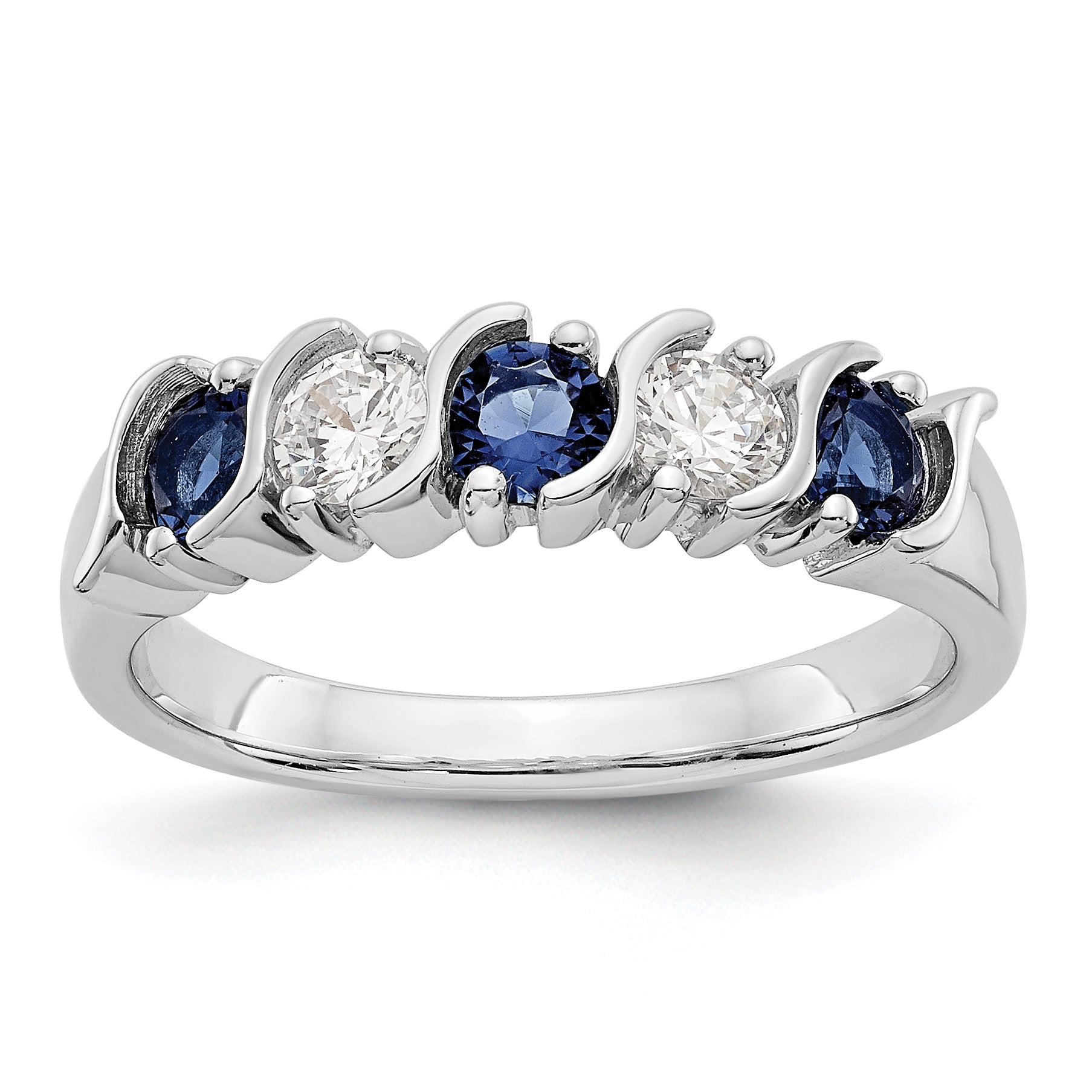 14k White Gold 1/3 carat Diamond and Blue Sapphire Complete Band Main image