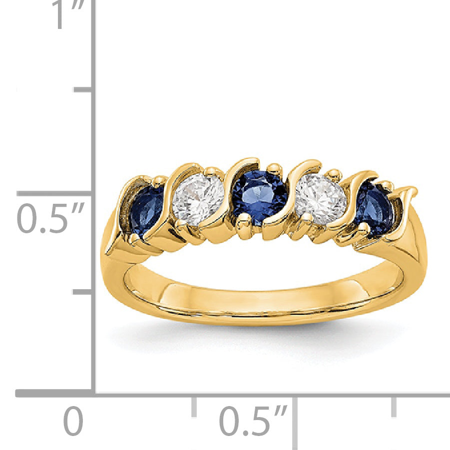 14k Yellow Gold 1/3 carat Diamond and Blue Sapphire Complete Band Secondary image