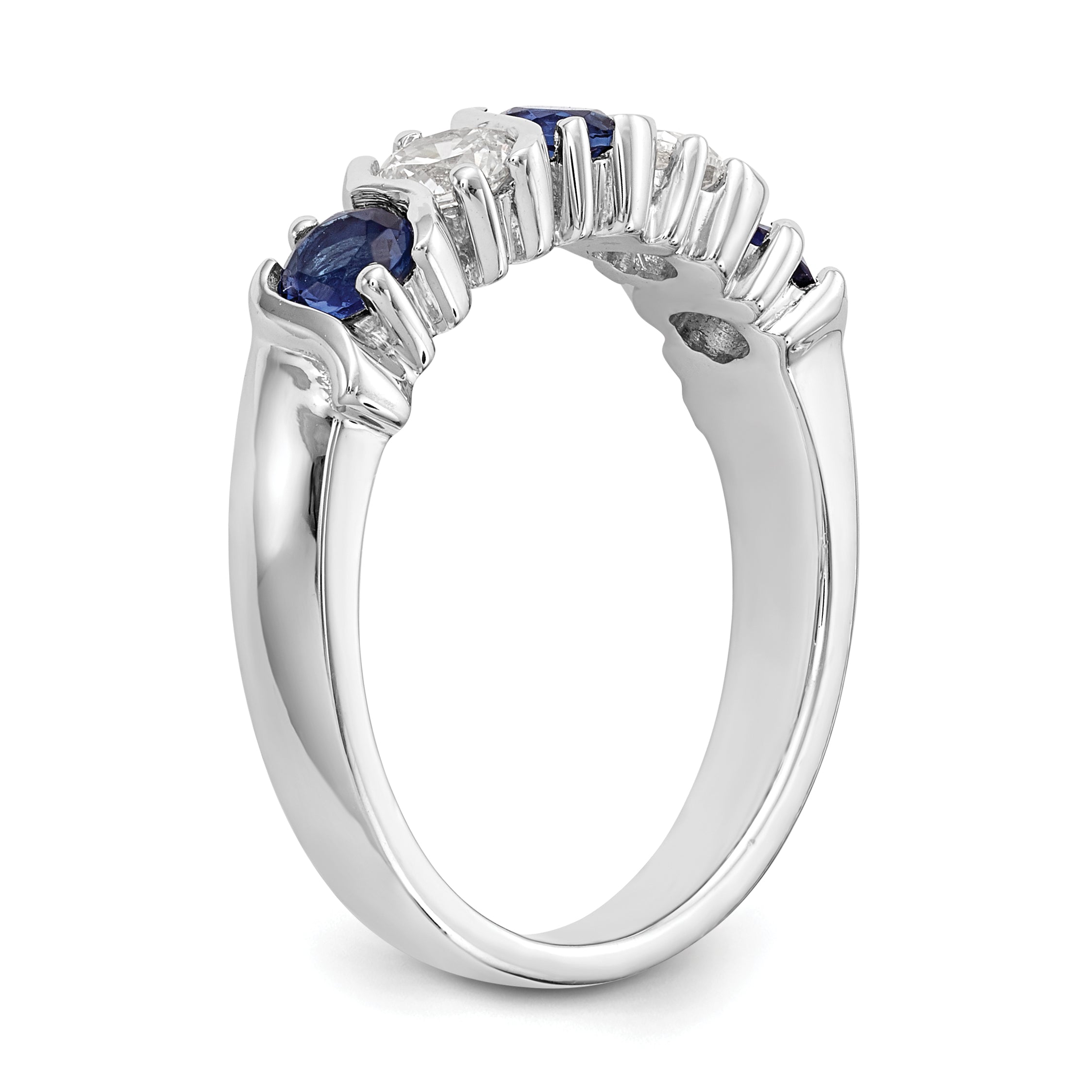 14k White Gold 3/8 carat Diamond and Blue Sapphire Complete Band