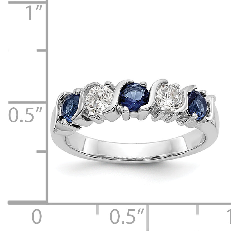 14k White Gold 3/8 carat Diamond and Blue Sapphire Complete Band