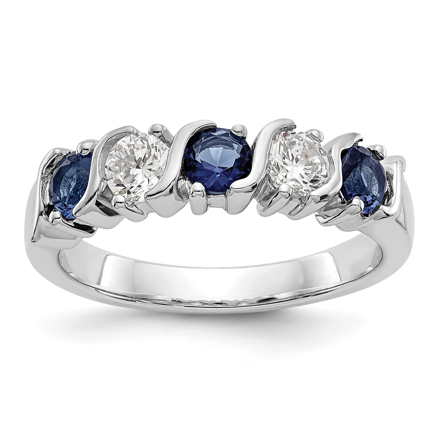 14k White Gold 3/8 carat Diamond and Blue Sapphire Complete Band Main image