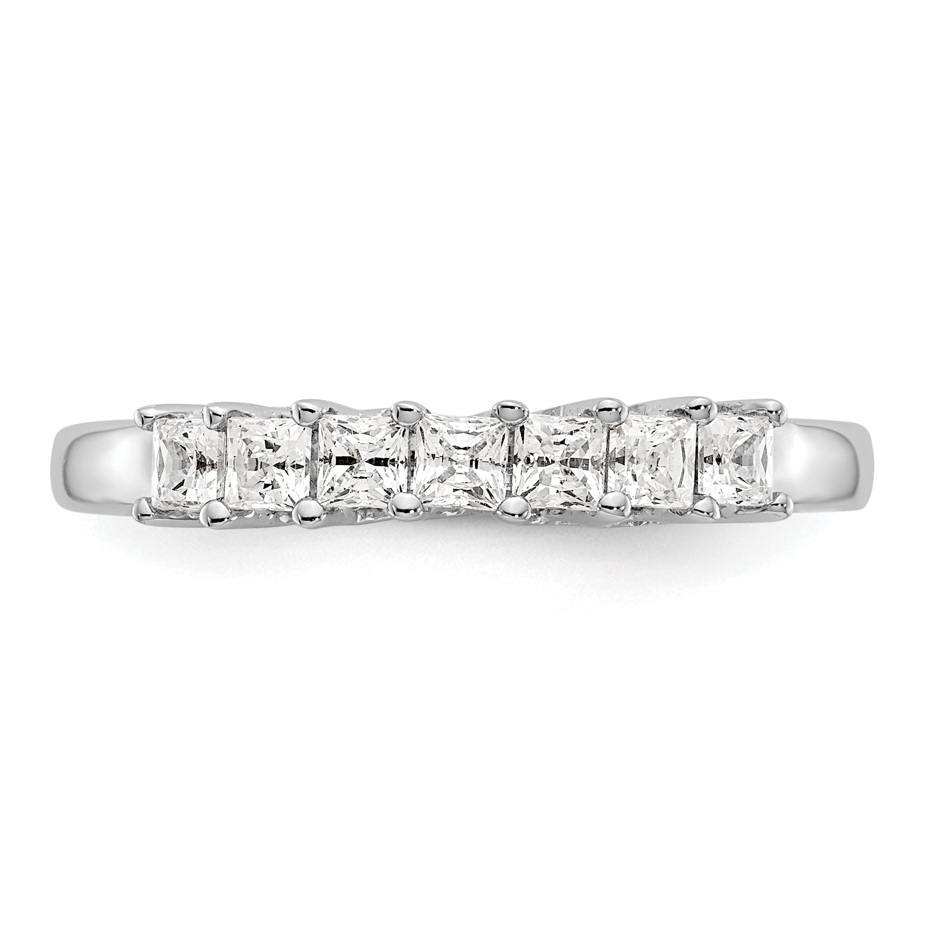 14K White Gold 7-Stone Shared Prong (Holds 7-2.3mm Princess) Diamond Band Mounting (No Stone Included)