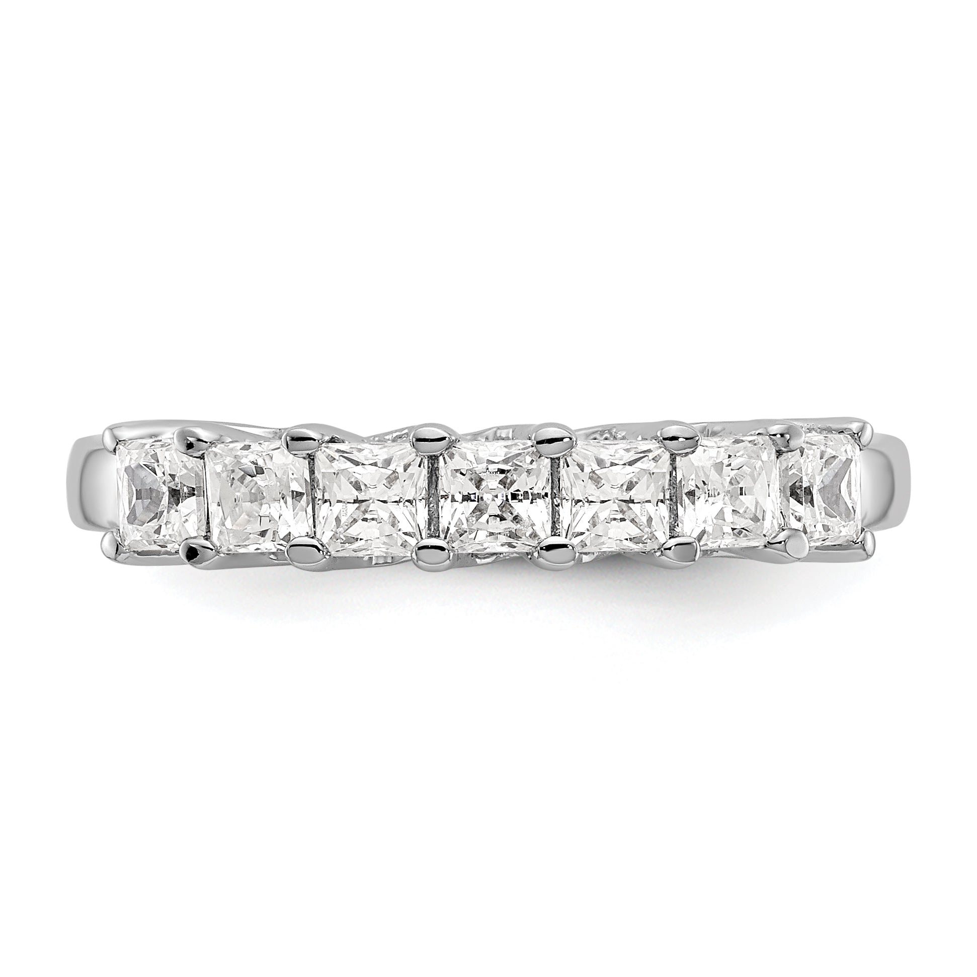 14K White Gold 7-Stone Shared Prong (Holds 7-2.8mm Princess) Diamond Band Mounting (No Stone Included)