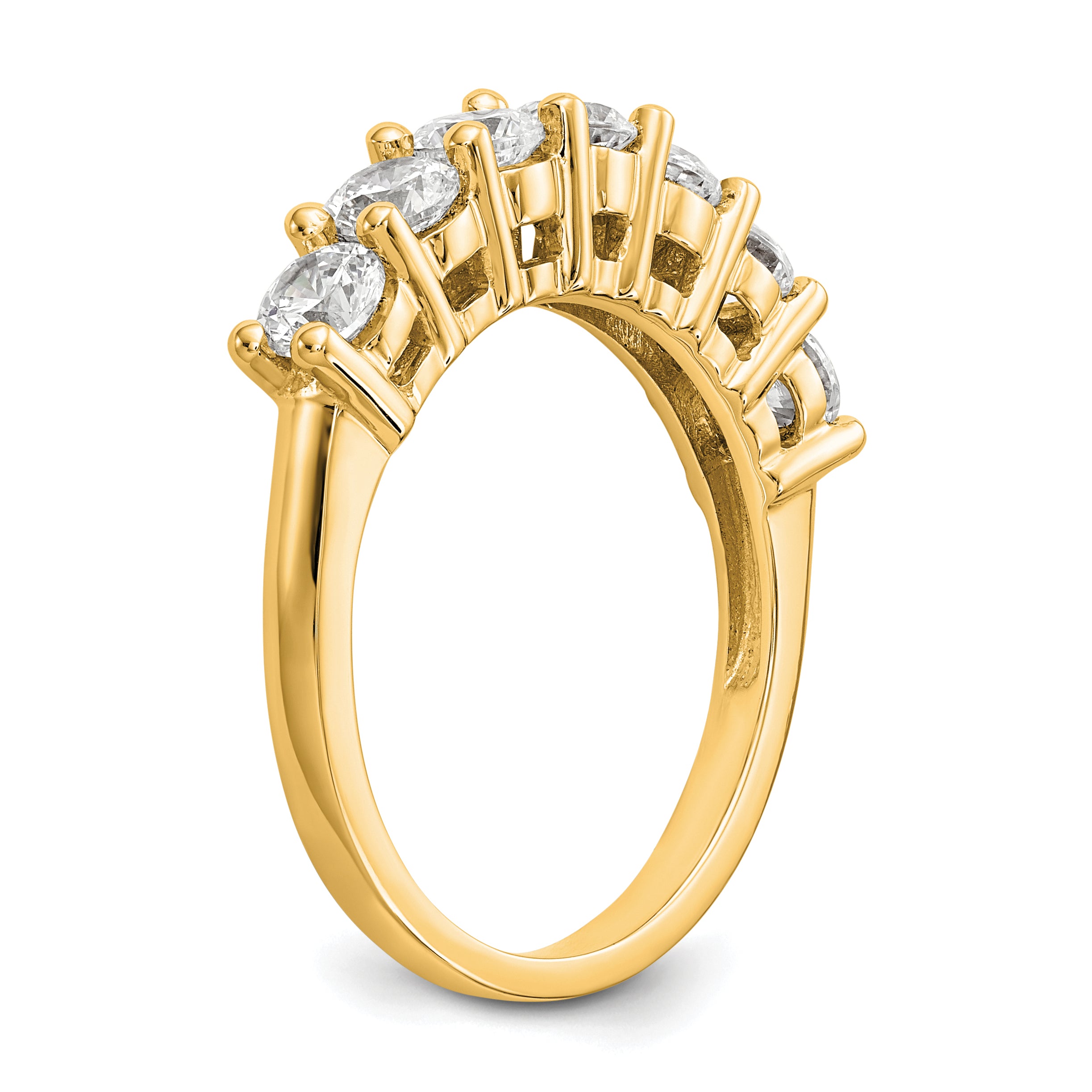 14K Yellow Gold 7-Stone Shared Prong (Holds 7-3.7mm Round) Diamond Band Mounting (No Stone Included)
